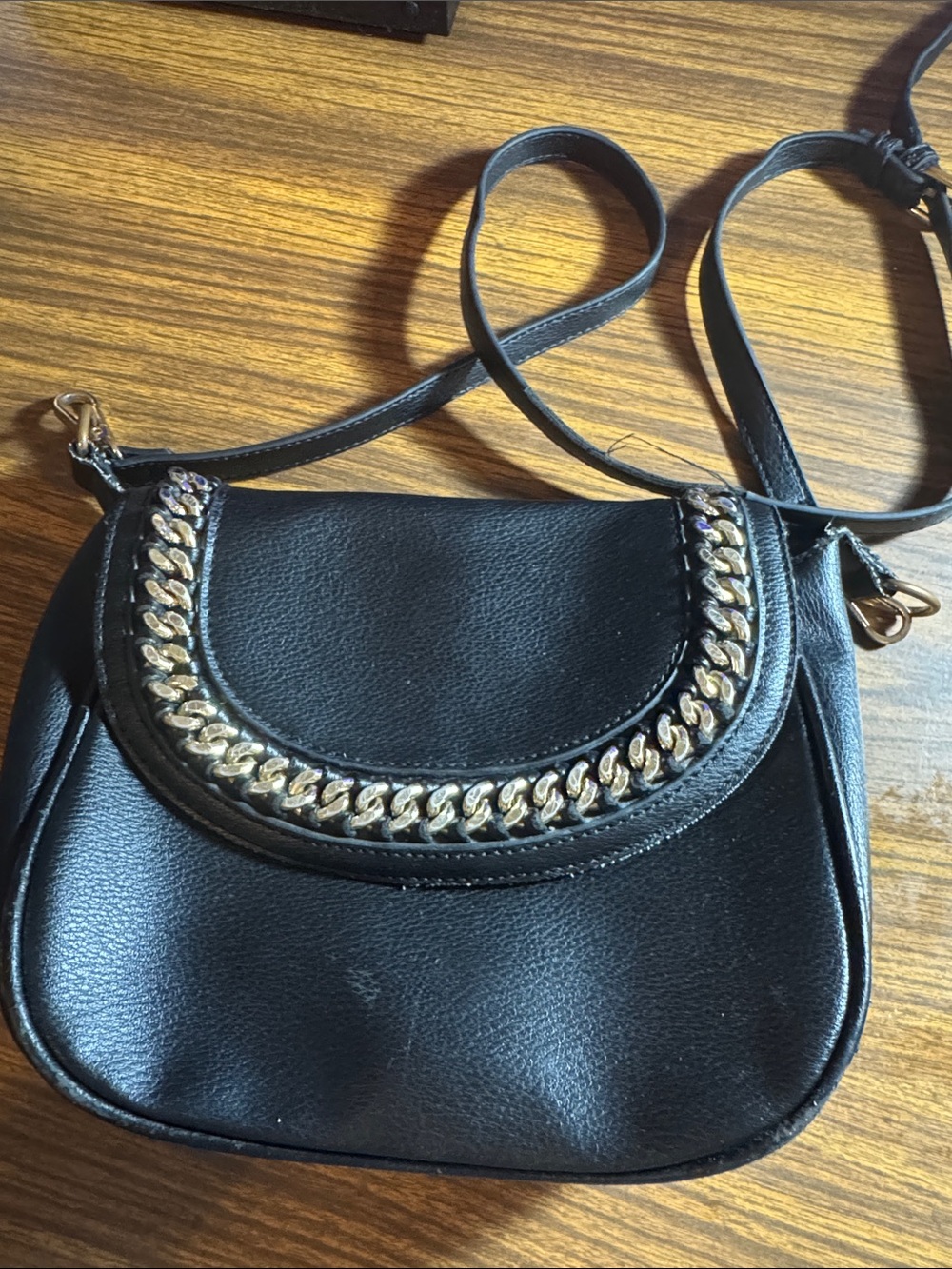 BCBGeneration Black Crossbody Bag with Gold Chain Trim